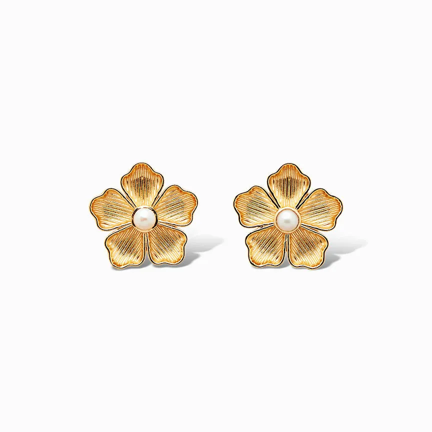 Large Flower Stud Earrings in Pearl