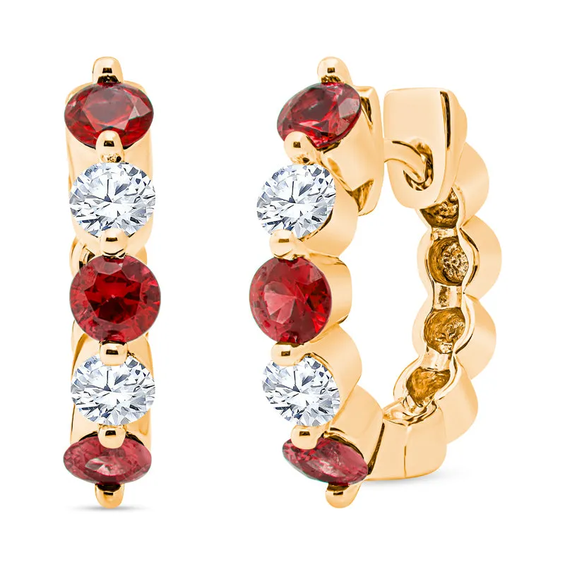 Large Gold Diamond Hoop Earrings with Gemstones