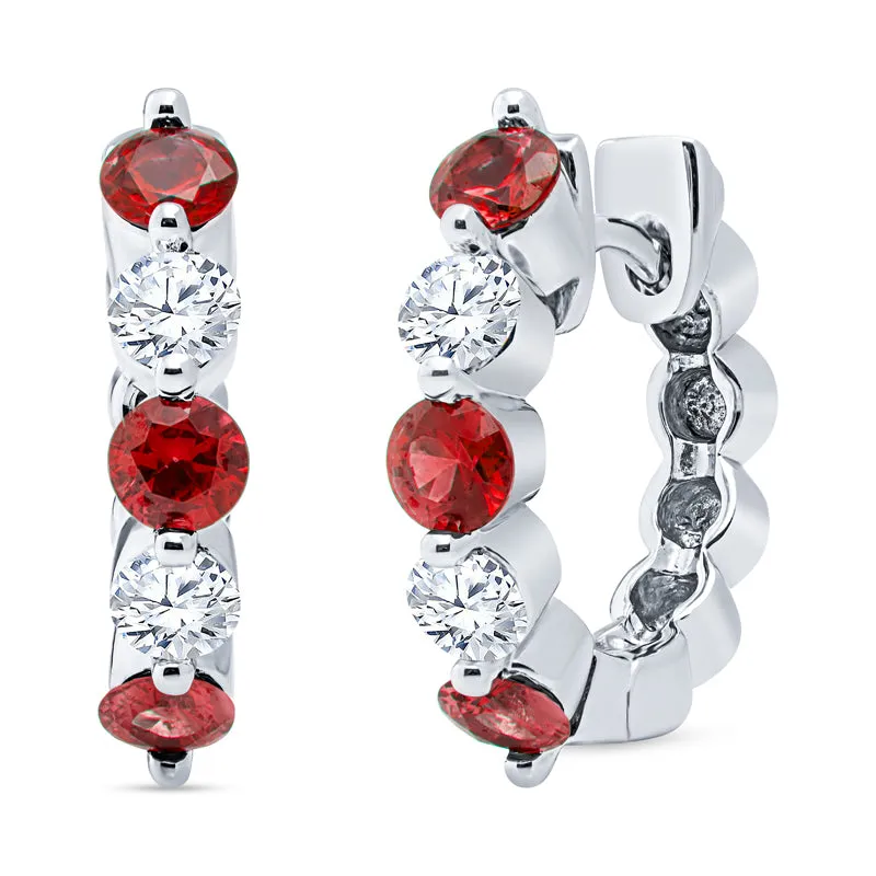Large Gold Diamond Hoop Earrings with Gemstones