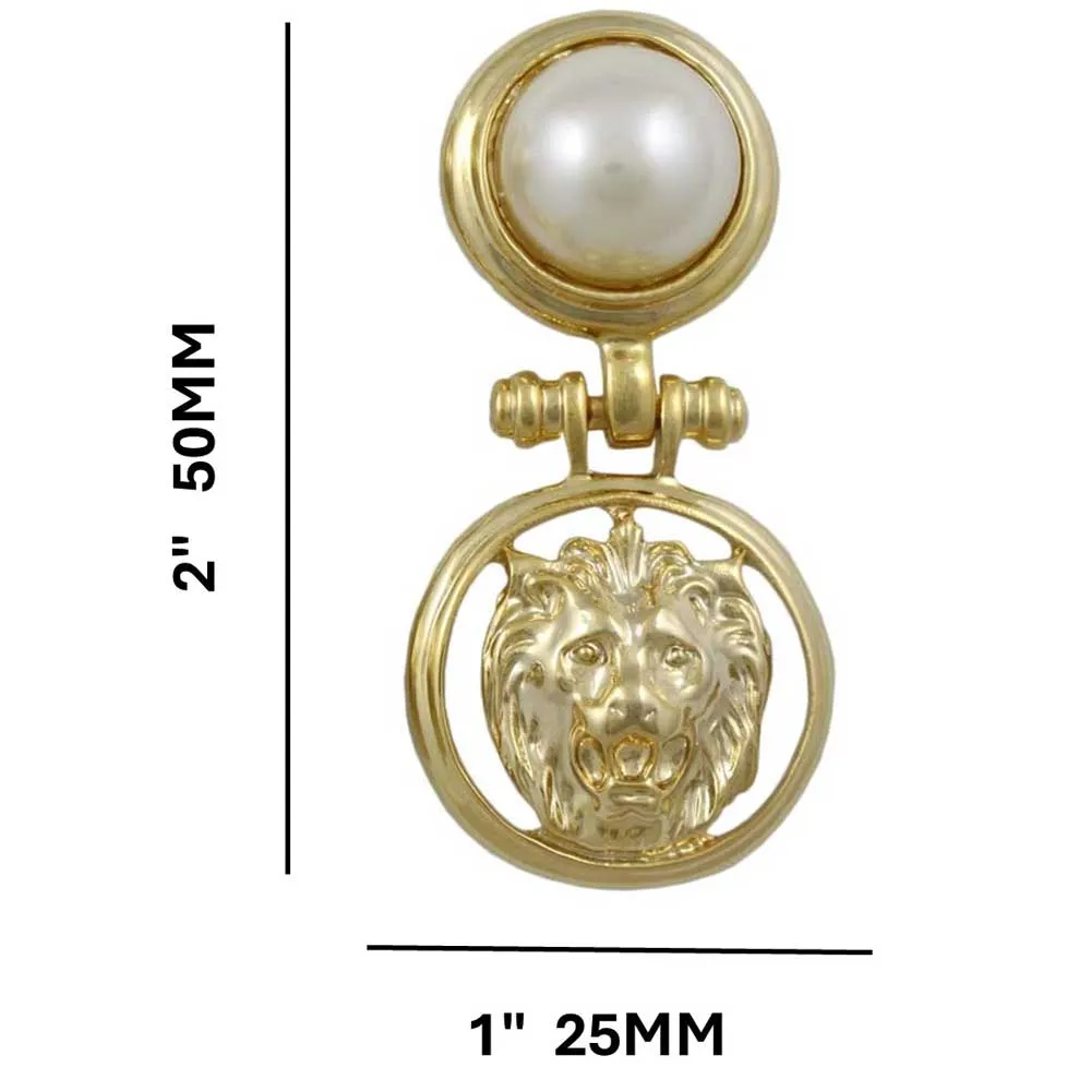 Large White Pearl with Lion Head Doorknocker Earring - PE550