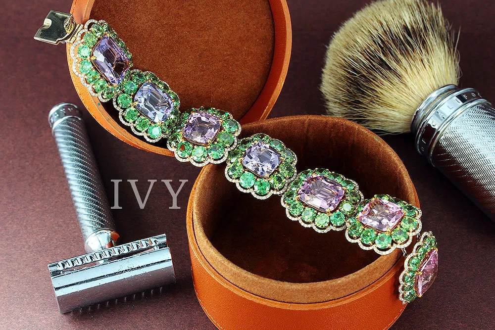 Lavender Spinel, Demantoid and Diamond Bracelet