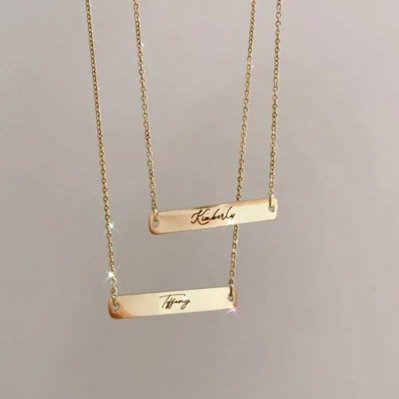 Lazer Engraved Horizontal Bar Necklace