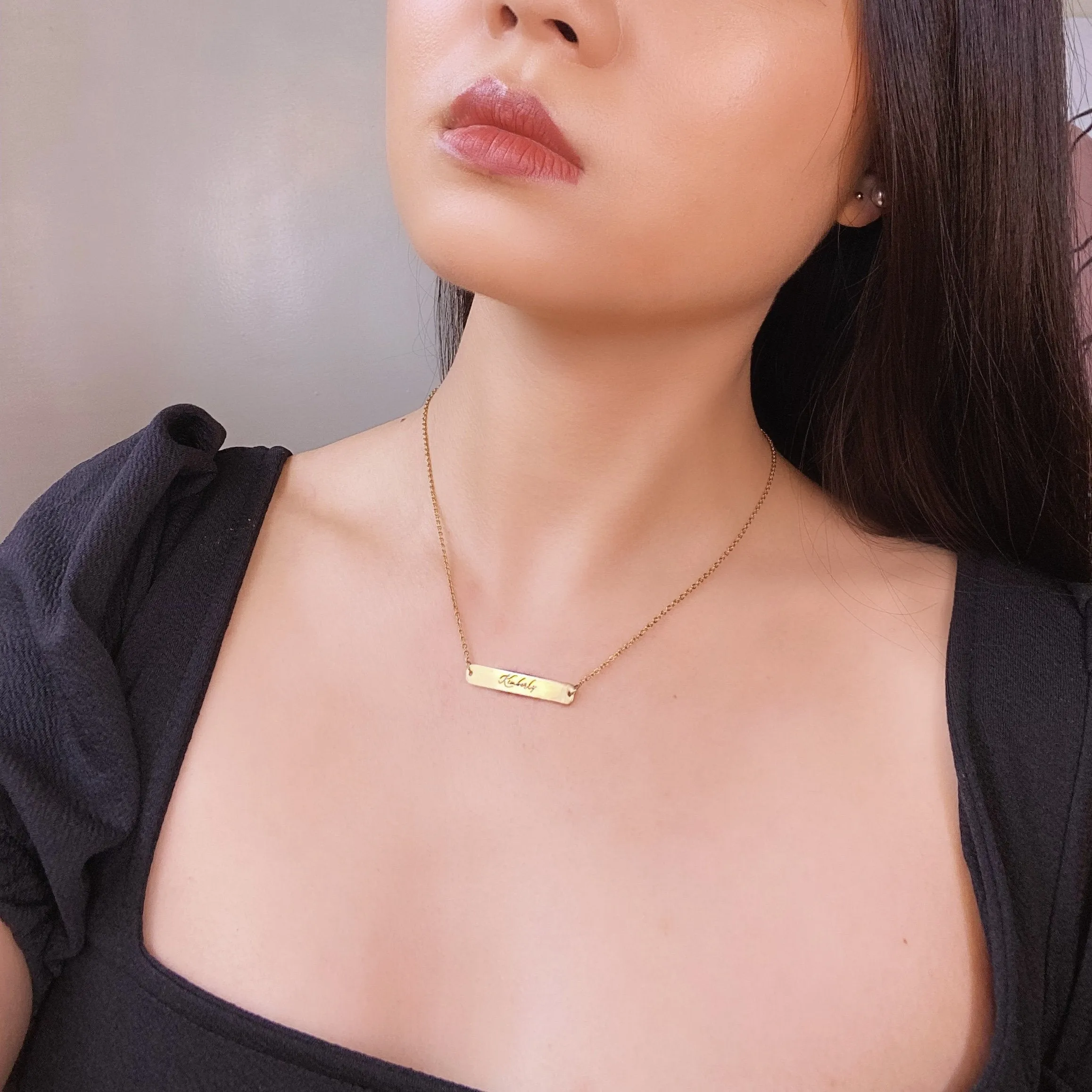 Lazer Engraved Horizontal Bar Necklace