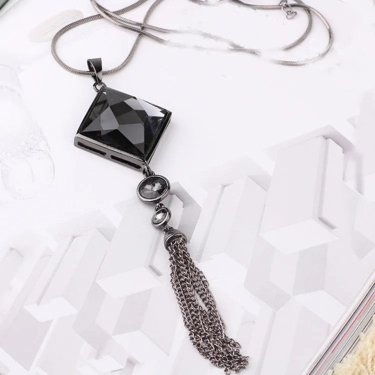 Lemon Value Charms 18K Gold Tassels Long Necklace Vintage Punk Triangle Crystal Pendant Necklaces Women Jewelry Gift TP041