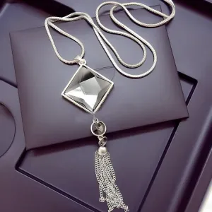 Lemon Value Charms 18K Gold Tassels Long Necklace Vintage Punk Triangle Crystal Pendant Necklaces Women Jewelry Gift TP041