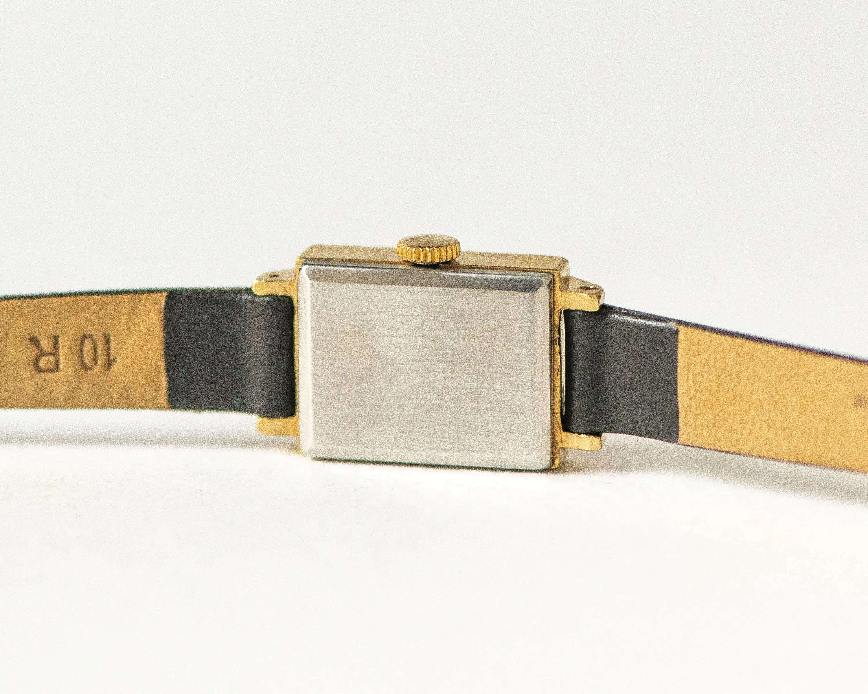 Limited edition women watch rectangular Ray, gold plated women watch stripy dial, lady wristwatch jewelry small, new genuine leather strap