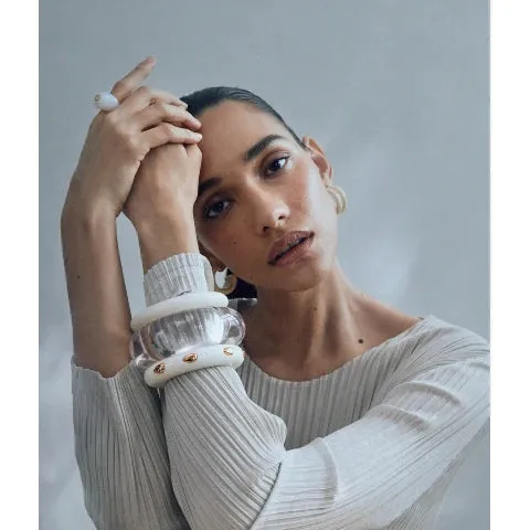 Lizzie Fortunato Ridge Cuff in Alabaster with Amber Studs