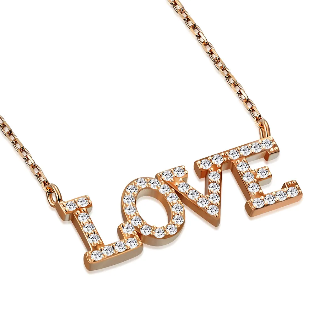 Love Necklace Pendant 925 Sterling Silver Cubic Zirconia