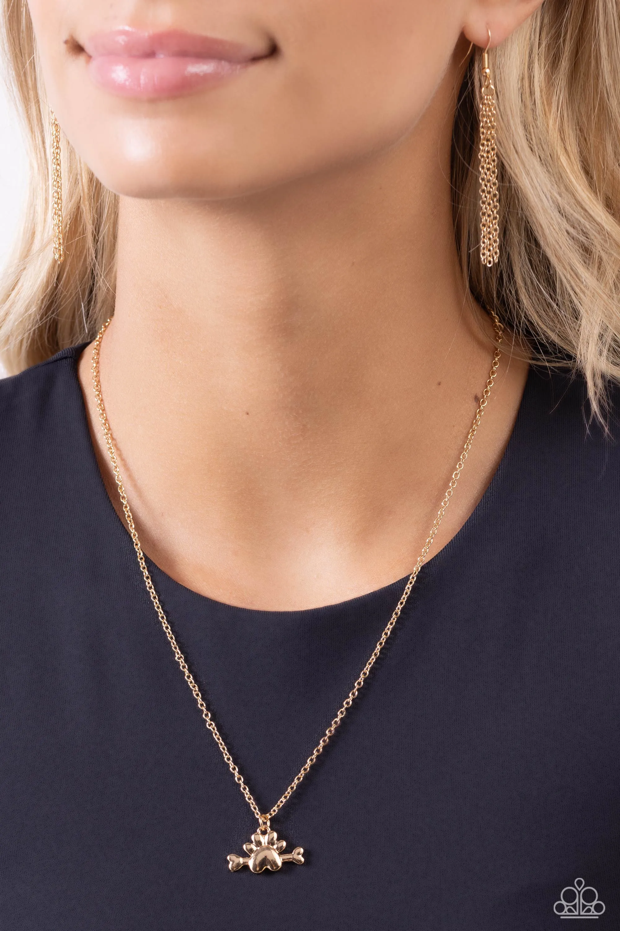 Loyal Companion - Gold - Paw Print and Dog Bone Paparazzi Short Necklace