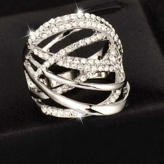 Luxury Multilayer Engagement Ring 18K Rose Gold Women Jewelry