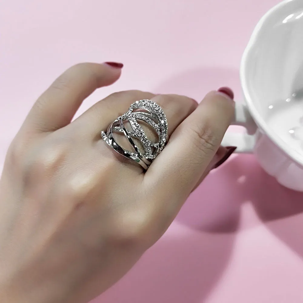 Luxury Multilayer Engagement Ring 18K Rose Gold Women Jewelry