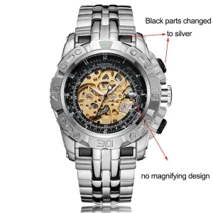 Luxury Silver Gold Automatic Mechanical Watch for Men Full Steel Skeleton Wristwatch Clock Over-Sized Big Dial Relogio Masculino