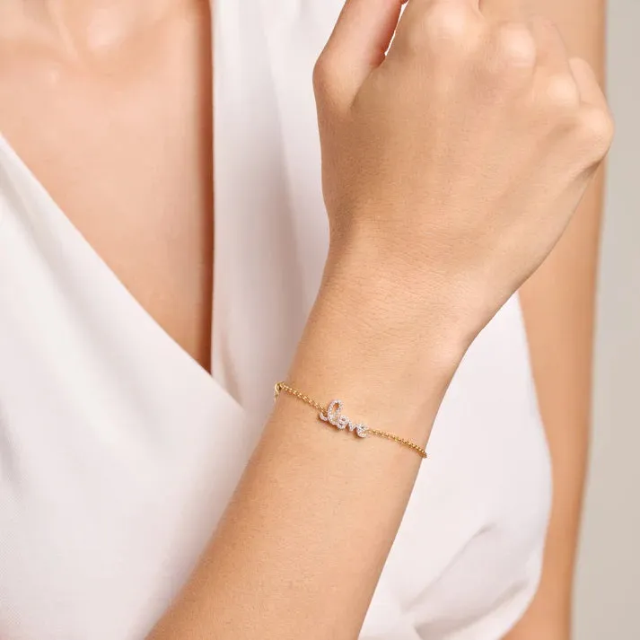 M by Monte Lune LG Diamond "Love" Bolo Bracelet in 18K Yellow Gold/Rhodium Plated Sterling Silver Yellow