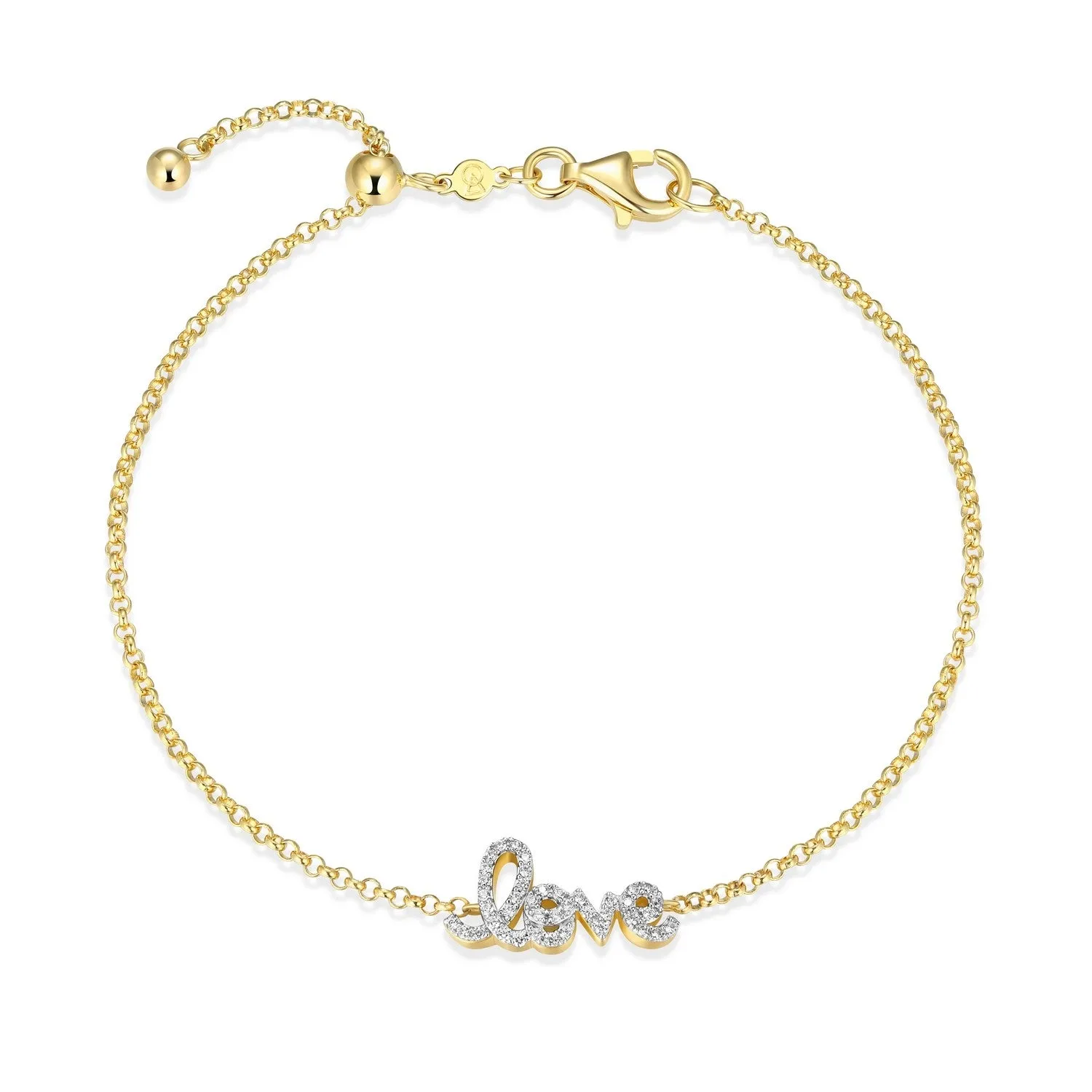 M by Monte Lune LG Diamond "Love" Bolo Bracelet in 18K Yellow Gold/Rhodium Plated Sterling Silver Yellow
