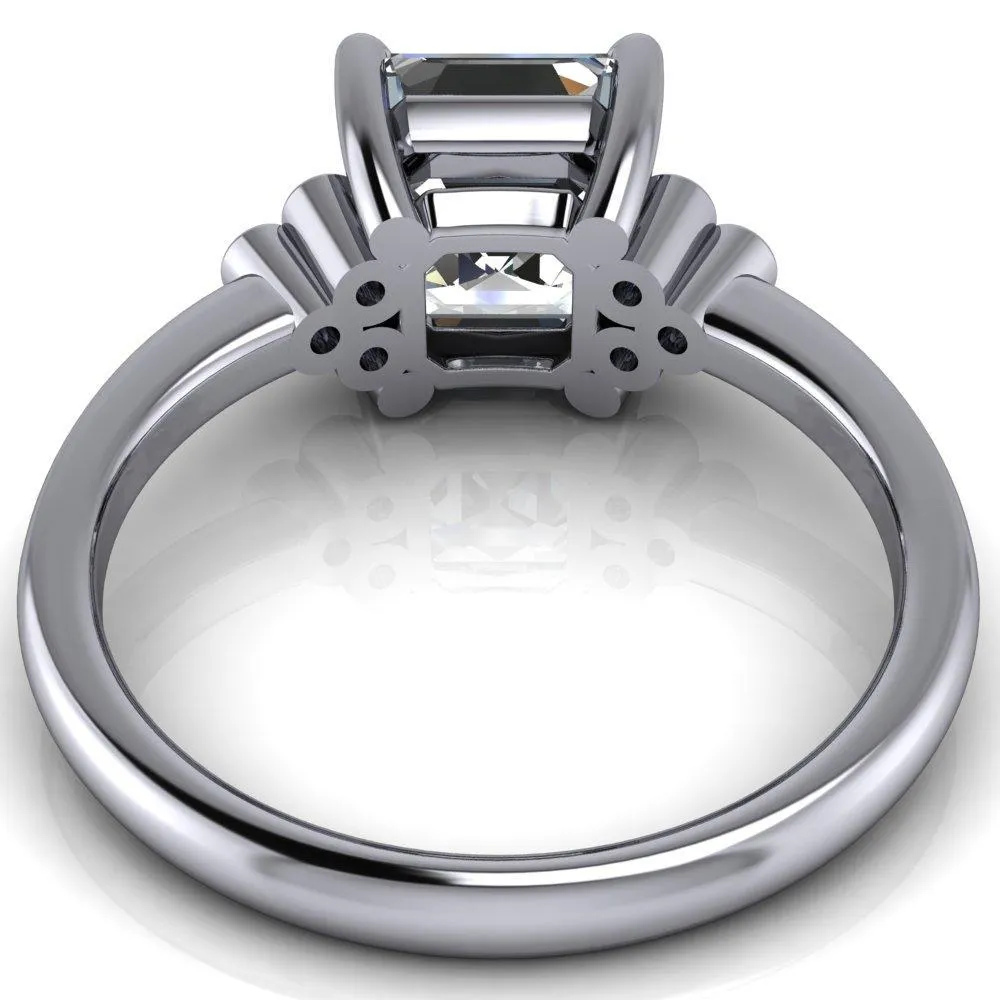 Malene Asscher Moissanite Triple Diamond Side Bezel Engagement Ring
