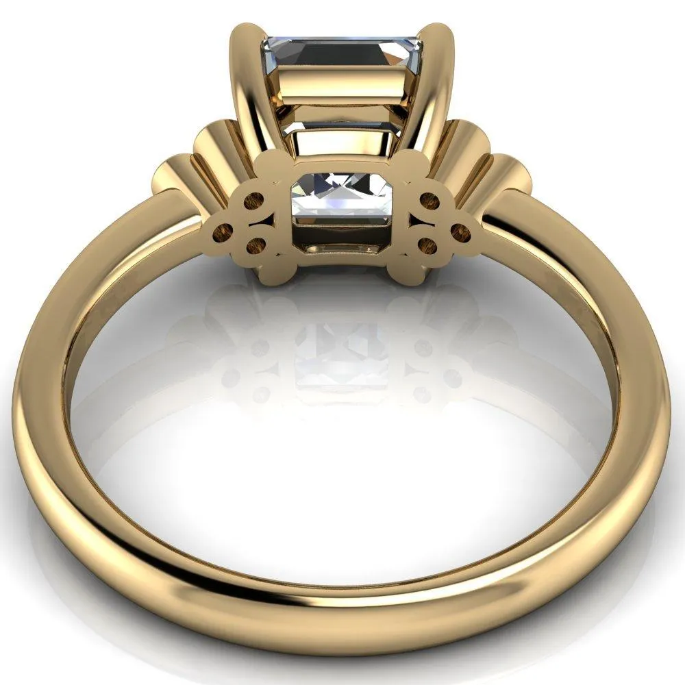 Malene Asscher Moissanite Triple Diamond Side Bezel Engagement Ring