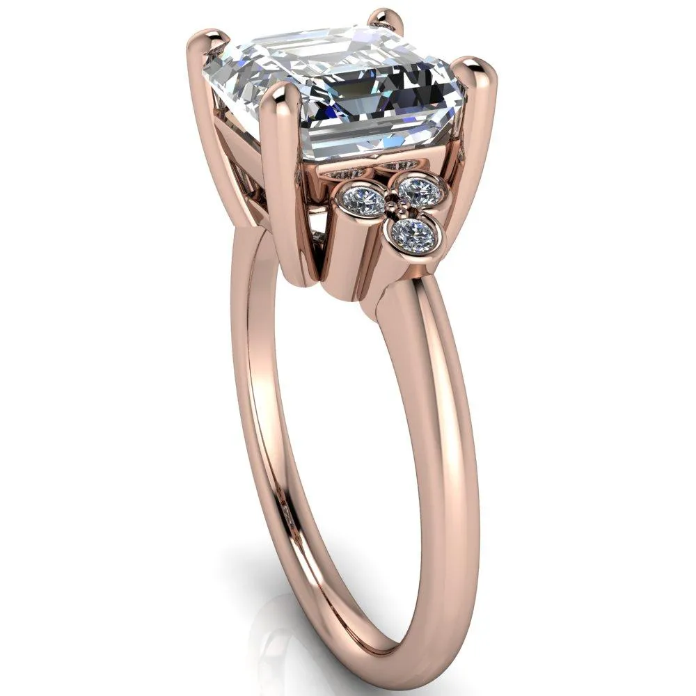 Malene Asscher Moissanite Triple Diamond Side Bezel Engagement Ring