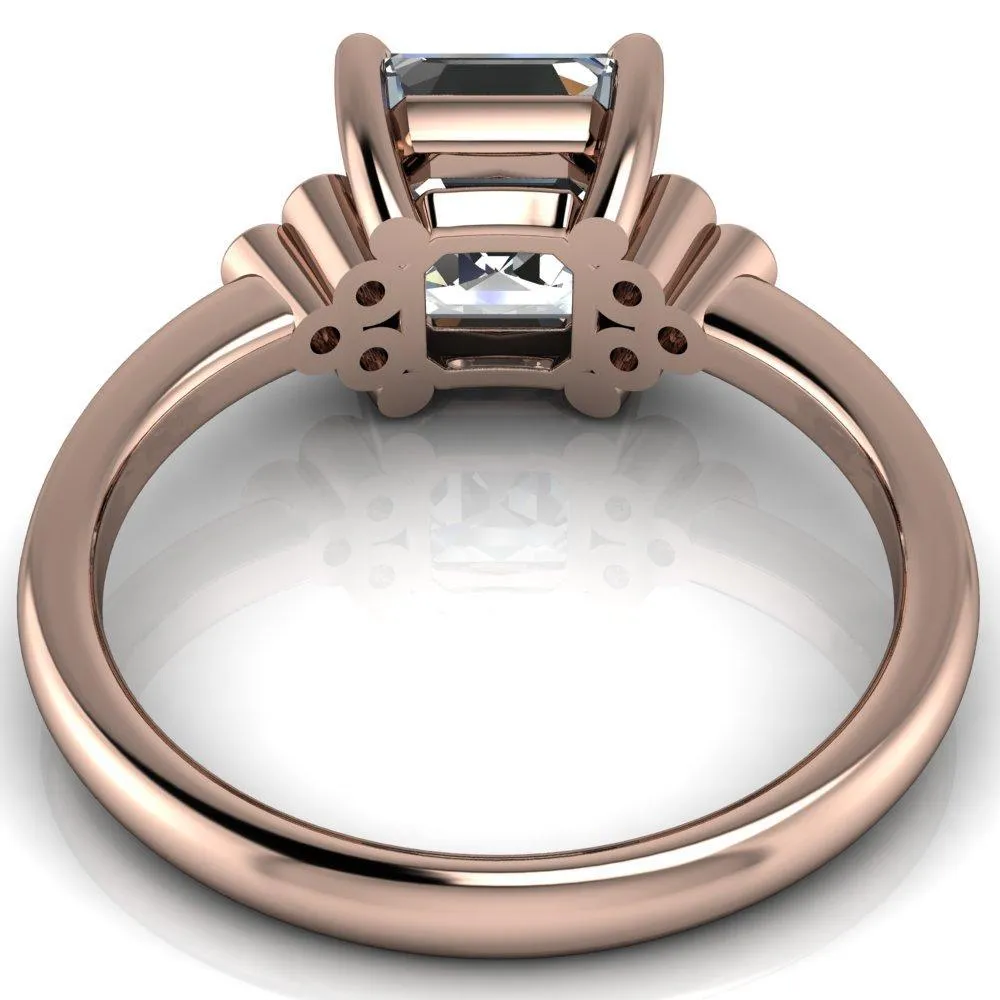 Malene Asscher Moissanite Triple Diamond Side Bezel Engagement Ring