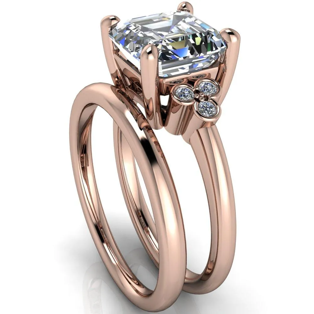 Malene Asscher Moissanite Triple Diamond Side Bezel Engagement Ring