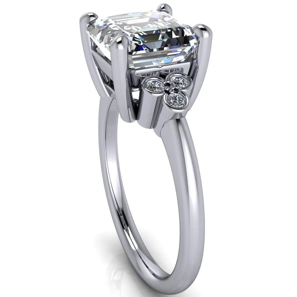 Malene Asscher Moissanite Triple Diamond Side Bezel Engagement Ring
