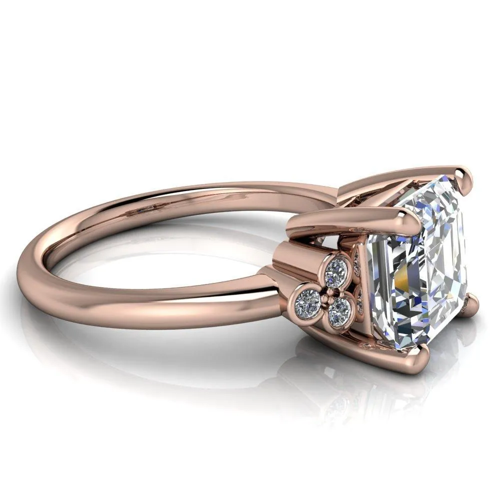 Malene Asscher Moissanite Triple Diamond Side Bezel Engagement Ring
