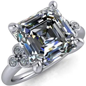 Malene Asscher Moissanite Triple Diamond Side Bezel Engagement Ring