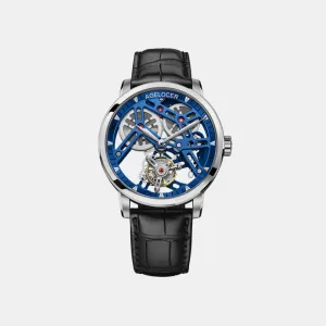 Manual Tourbillon Steel Blue Leather Strap