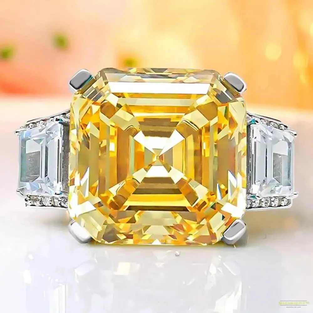 Maramalive™ Luxury 925 Sterling Silver Asscher Cut 16CT Citrine Aquamarine Gemstone Fine Jewelry Ring for Women Anniversary Gifts