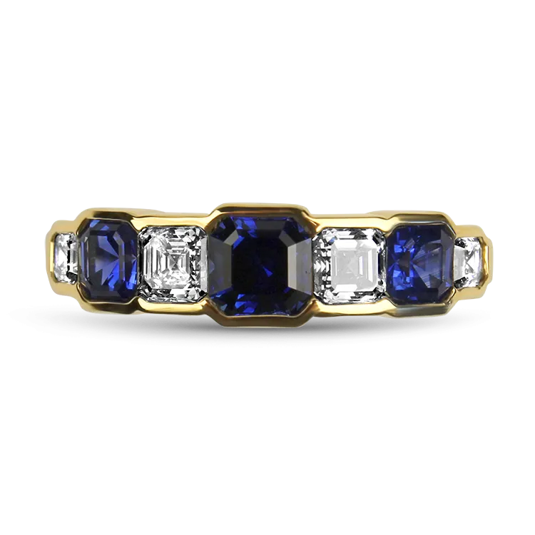 Mark Henry 18k Yellow Gold Asscher Cut Sapphire and Diamond Alternating Band