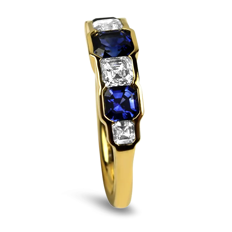 Mark Henry 18k Yellow Gold Asscher Cut Sapphire and Diamond Alternating Band