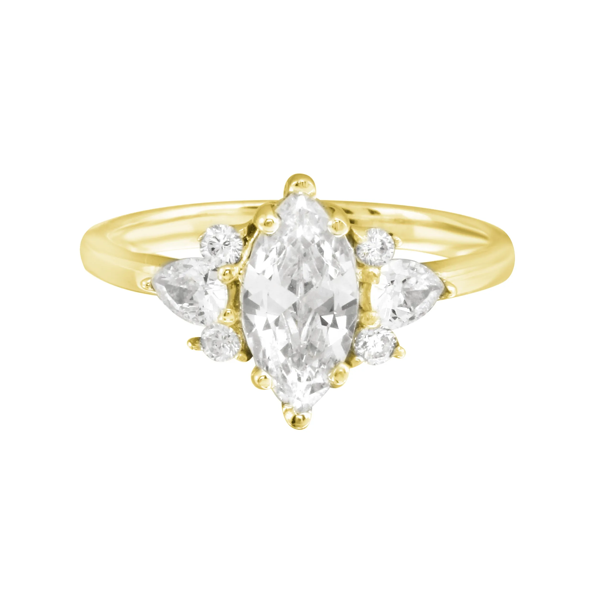 Marquise Solitaire Engagement Ring with Pear and Round Side Diamonds Setting