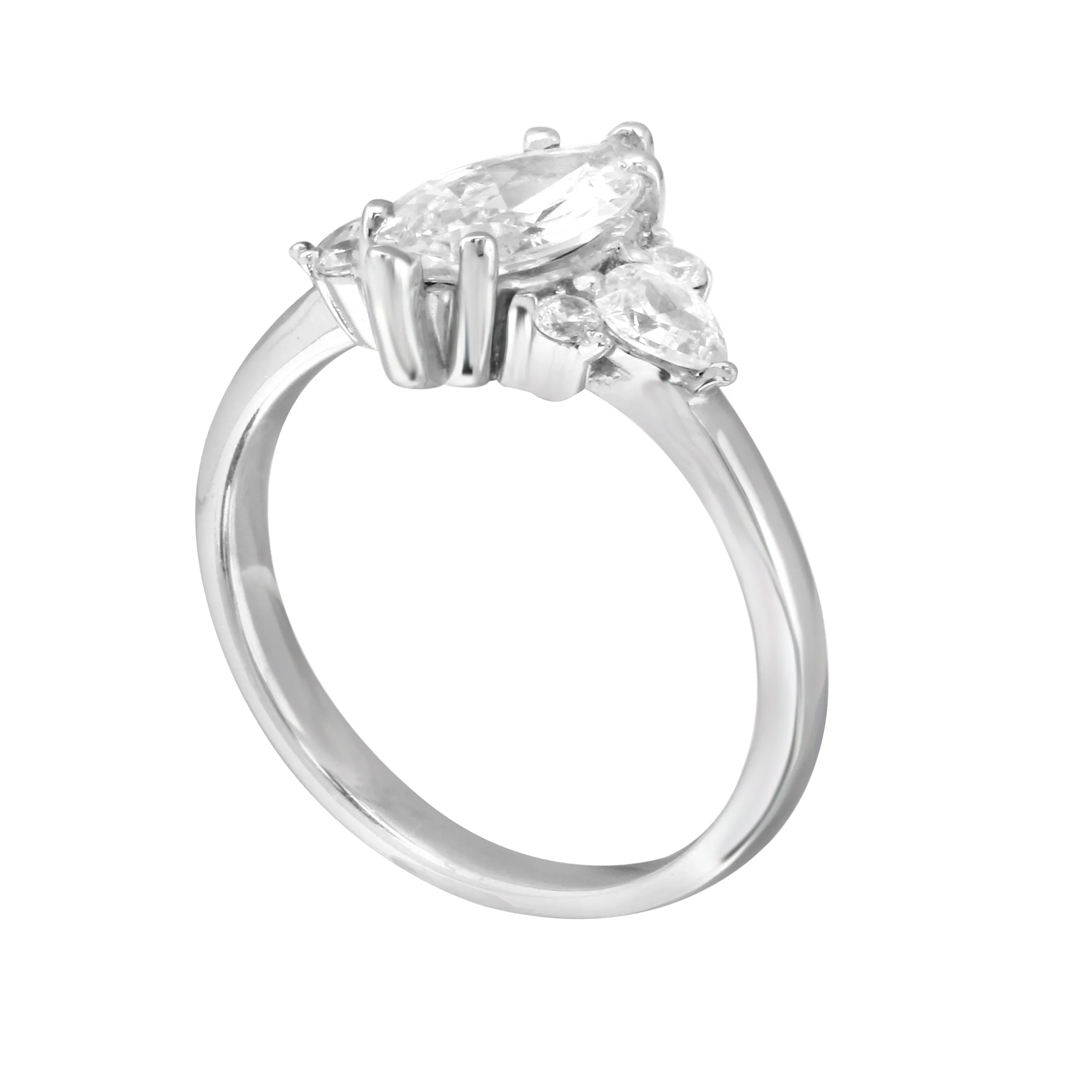 Marquise Solitaire Engagement Ring with Pear and Round Side Diamonds Setting