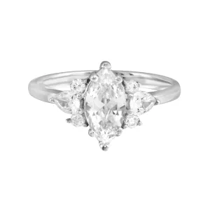 Marquise Solitaire Engagement Ring with Pear and Round Side Diamonds Setting