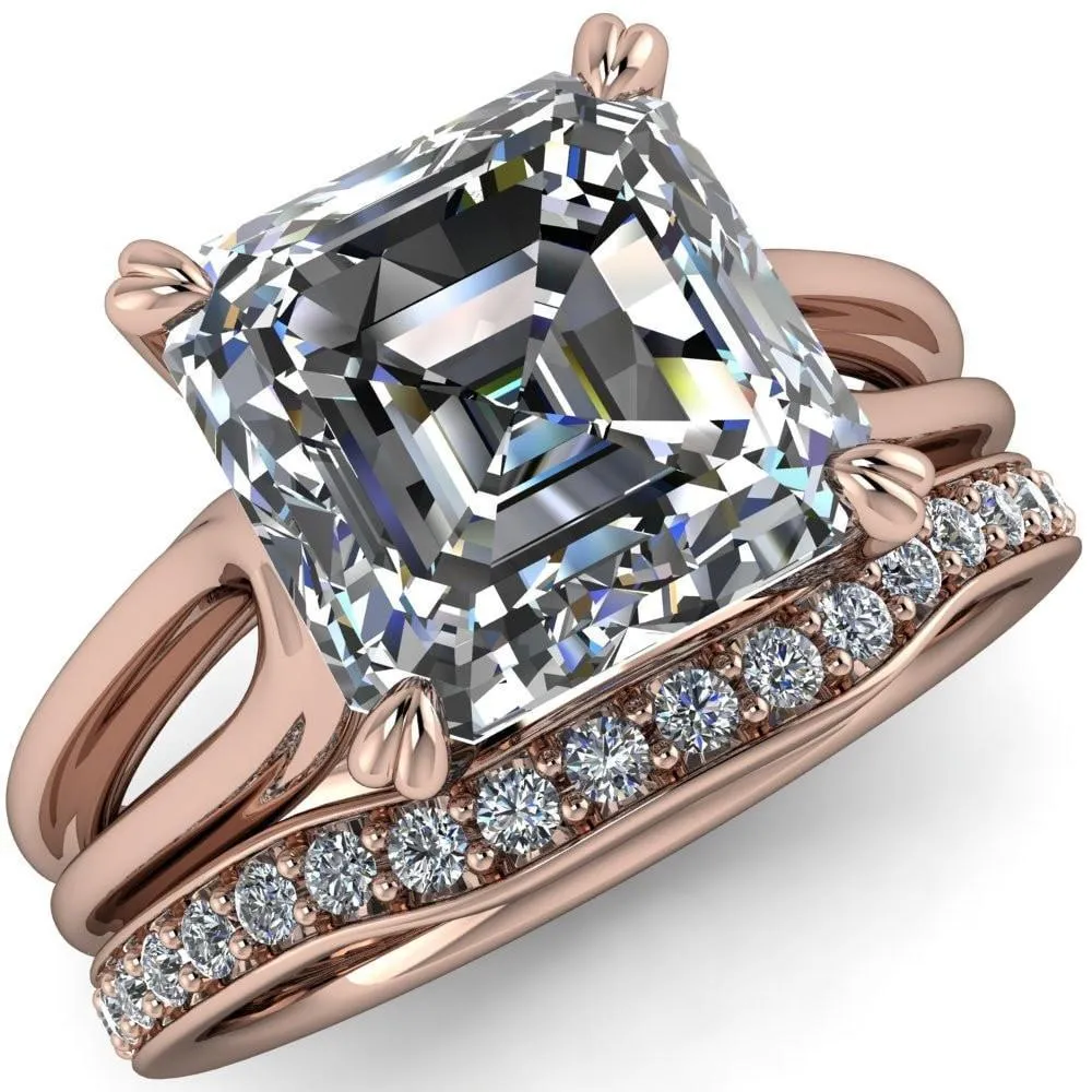 Martha Asscher Moissanite 4 Prong Split Shank Engagement Ring