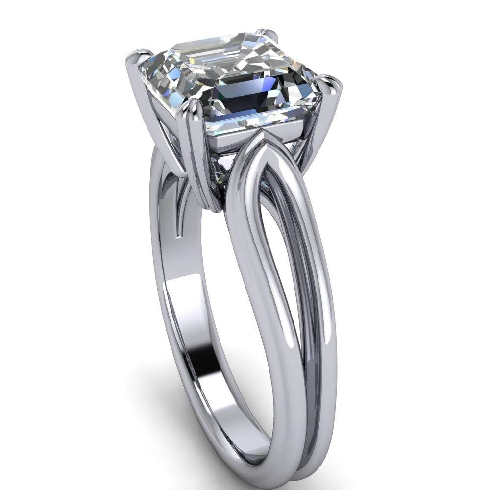 Martha Asscher Moissanite 4 Prong Split Shank Engagement Ring