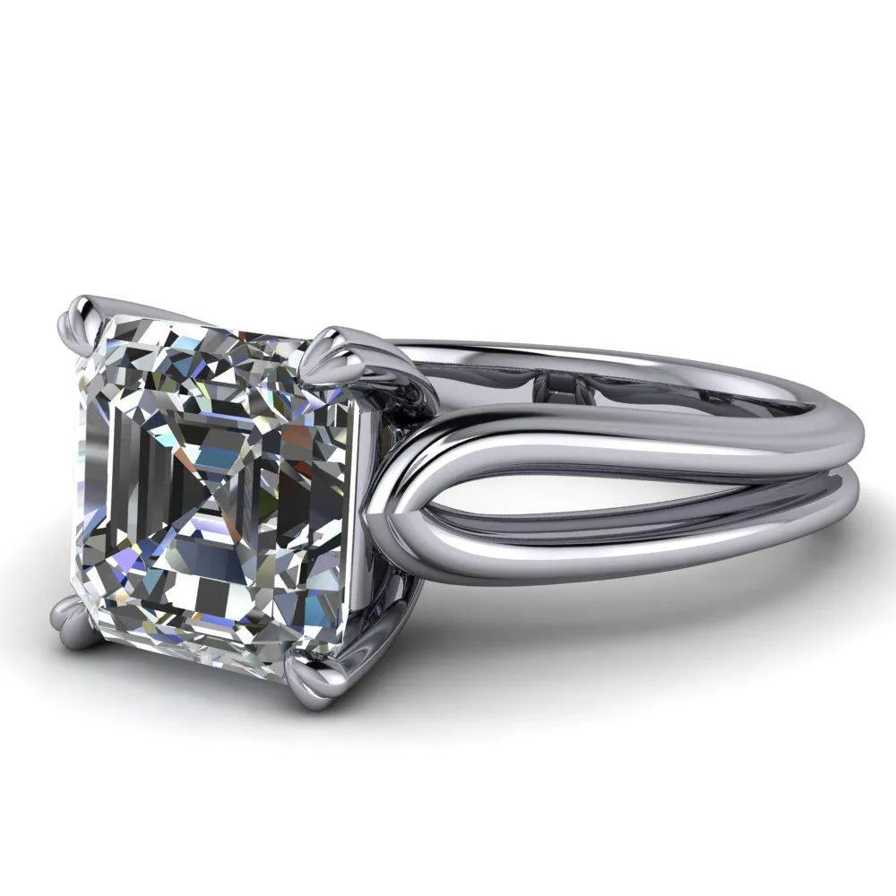 Martha Asscher Moissanite 4 Prong Split Shank Engagement Ring