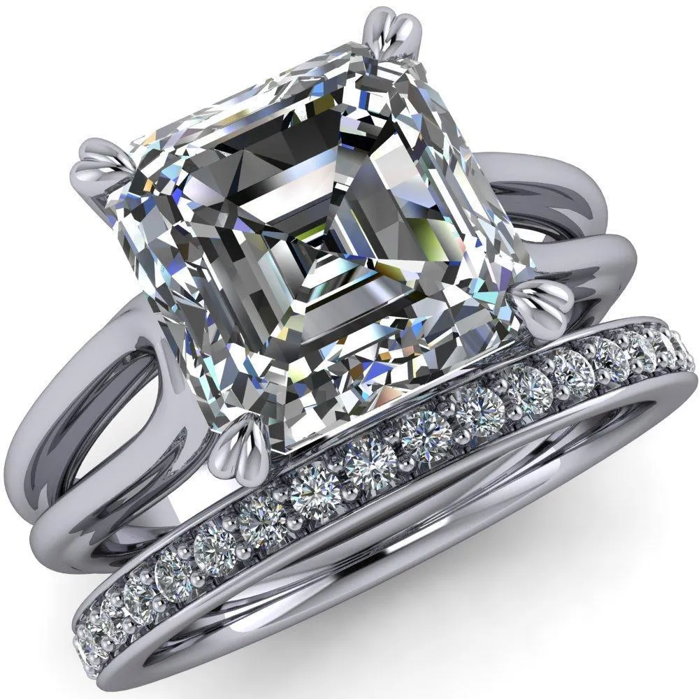 Martha Asscher Moissanite 4 Prong Split Shank Engagement Ring