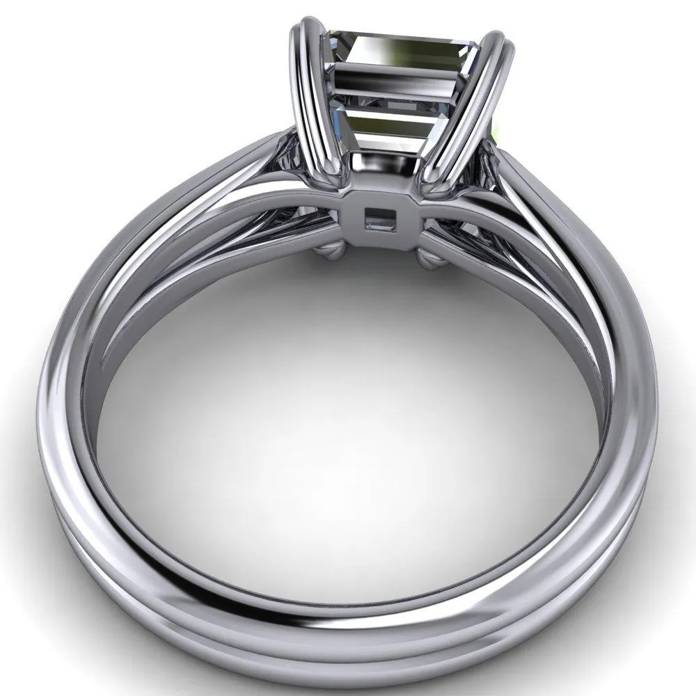 Martha Asscher Moissanite 4 Prong Split Shank Engagement Ring