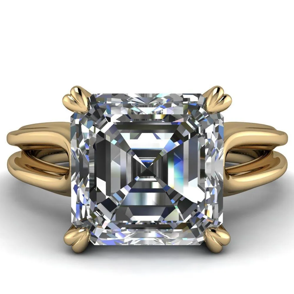 Martha Asscher Moissanite 4 Prong Split Shank Engagement Ring