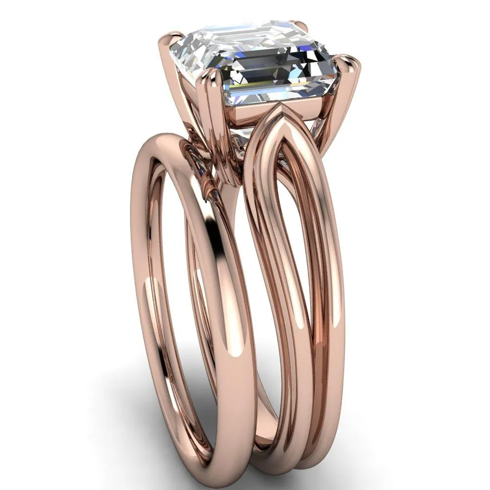 Martha Asscher Moissanite 4 Prong Split Shank Engagement Ring