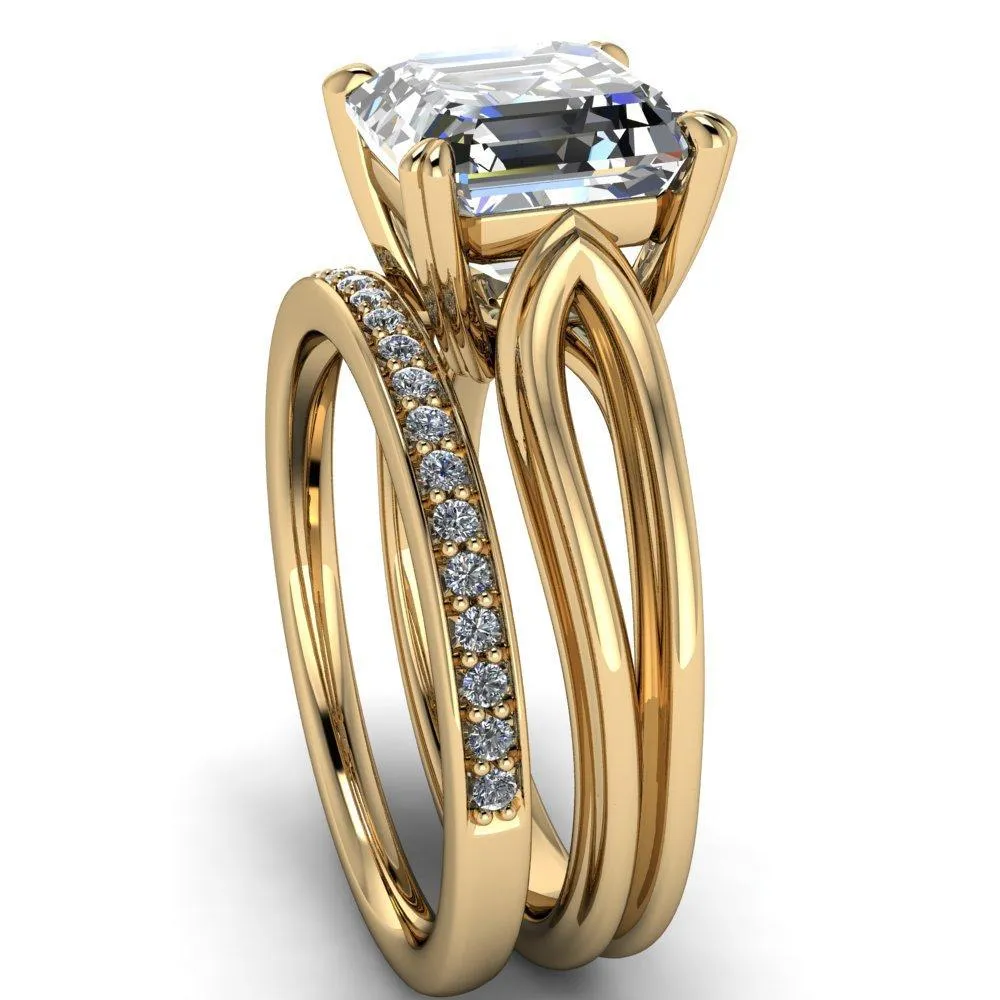 Martha Asscher Moissanite 4 Prong Split Shank Engagement Ring