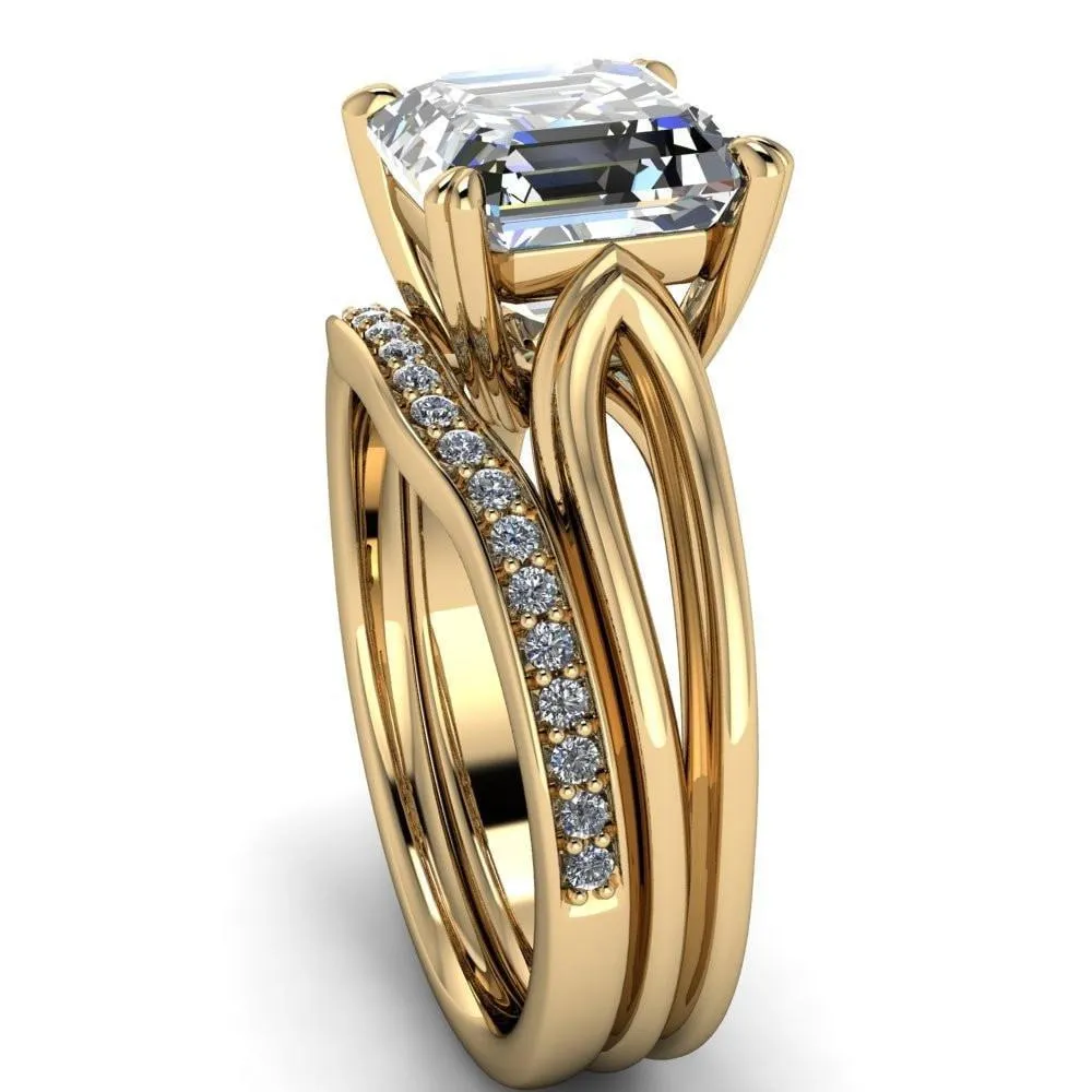 Martha Asscher Moissanite 4 Prong Split Shank Engagement Ring