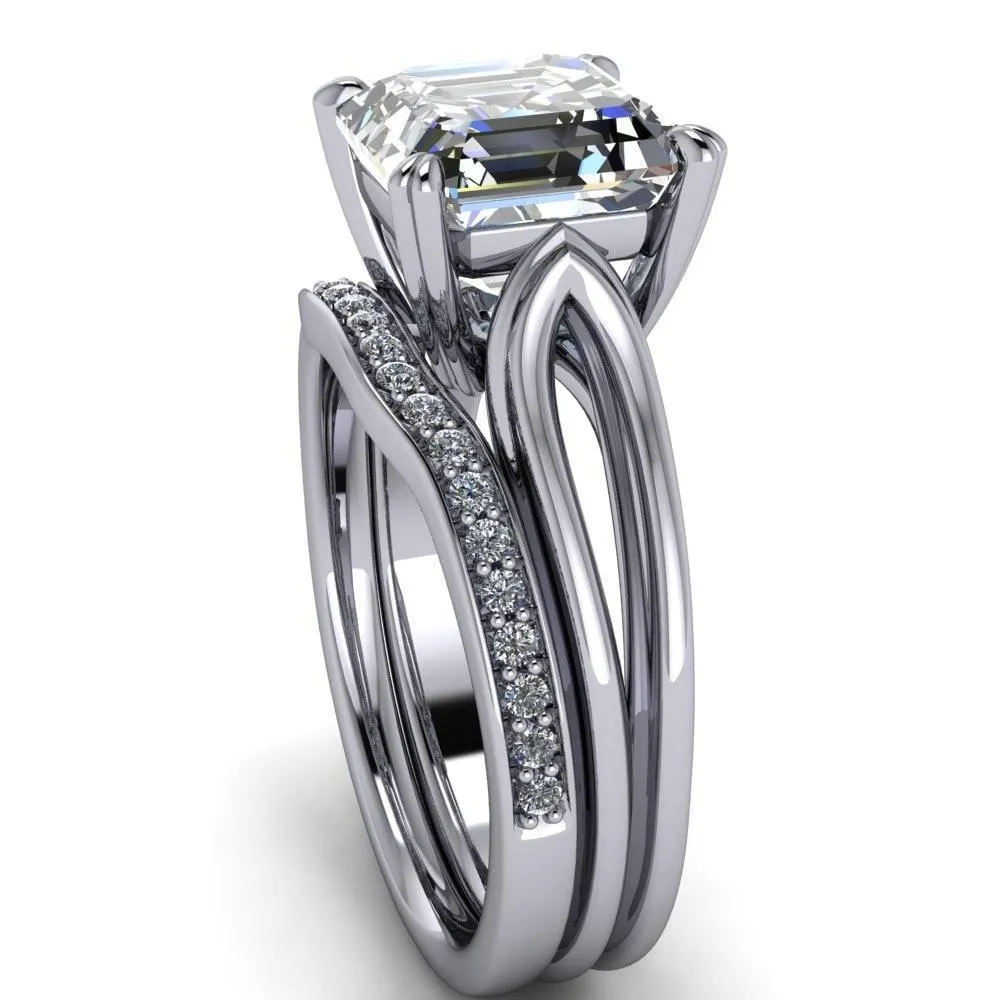 Martha Asscher Moissanite 4 Prong Split Shank Engagement Ring