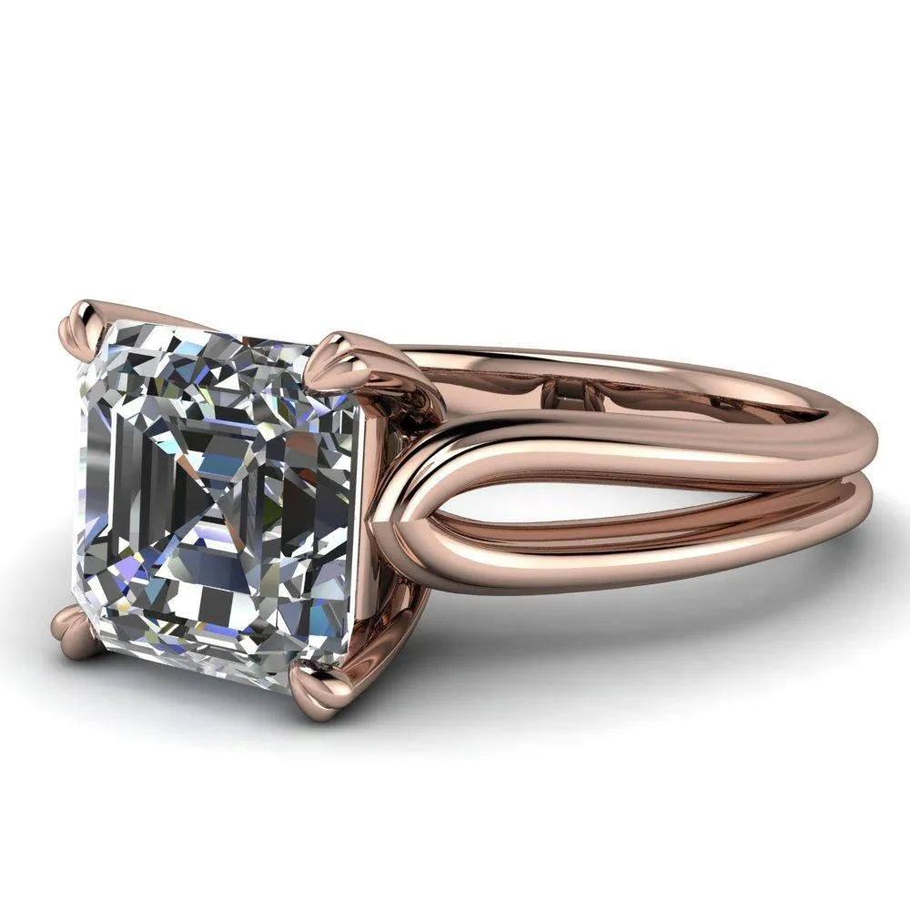Martha Asscher Moissanite 4 Prong Split Shank Engagement Ring
