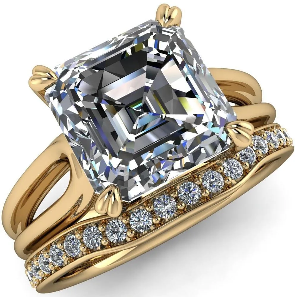 Martha Asscher Moissanite 4 Prong Split Shank Engagement Ring