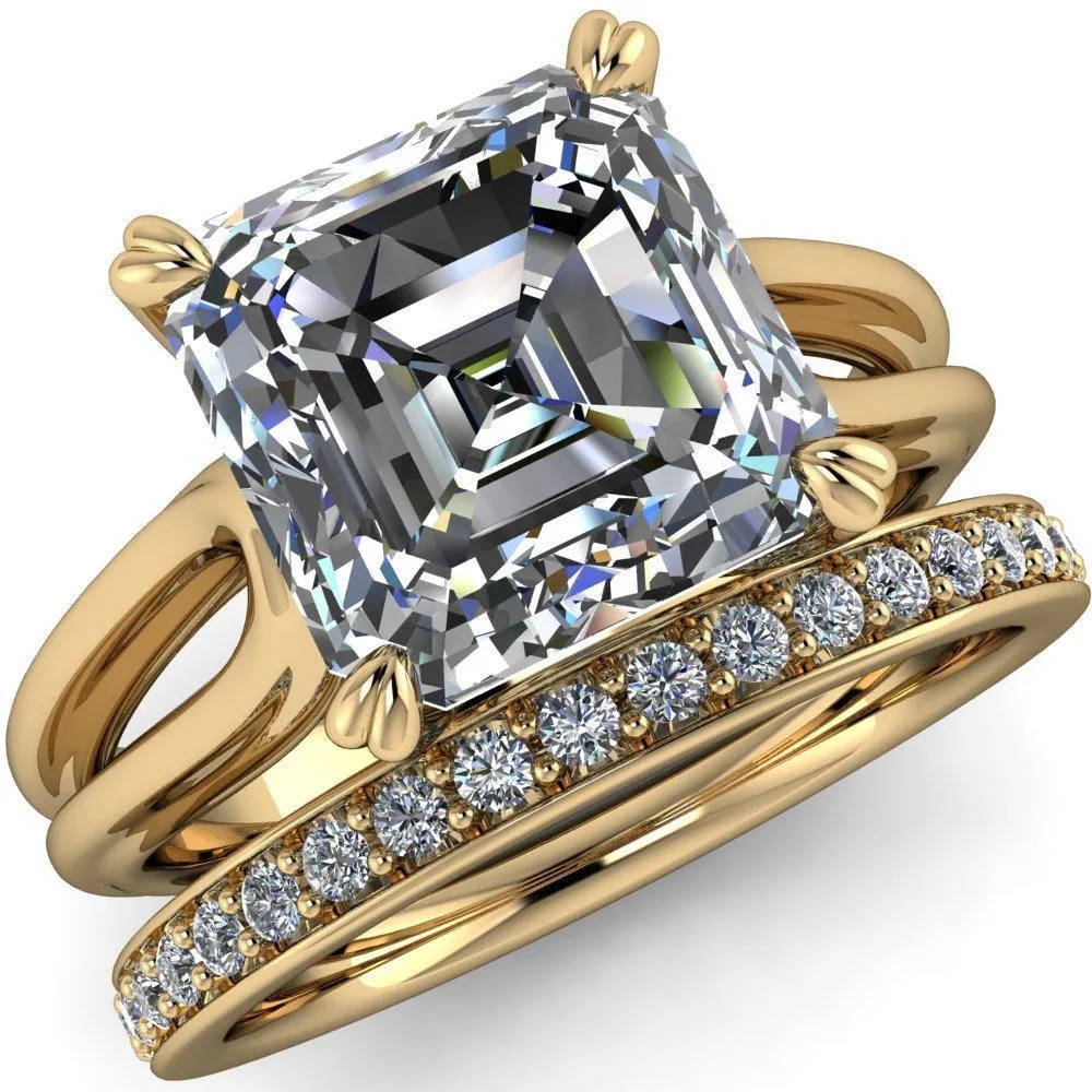 Martha Asscher Moissanite 4 Prong Split Shank Engagement Ring