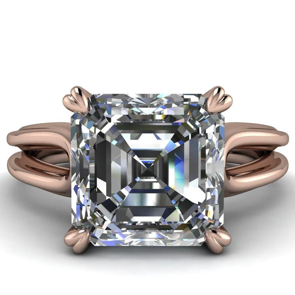 Martha Asscher Moissanite 4 Prong Split Shank Engagement Ring