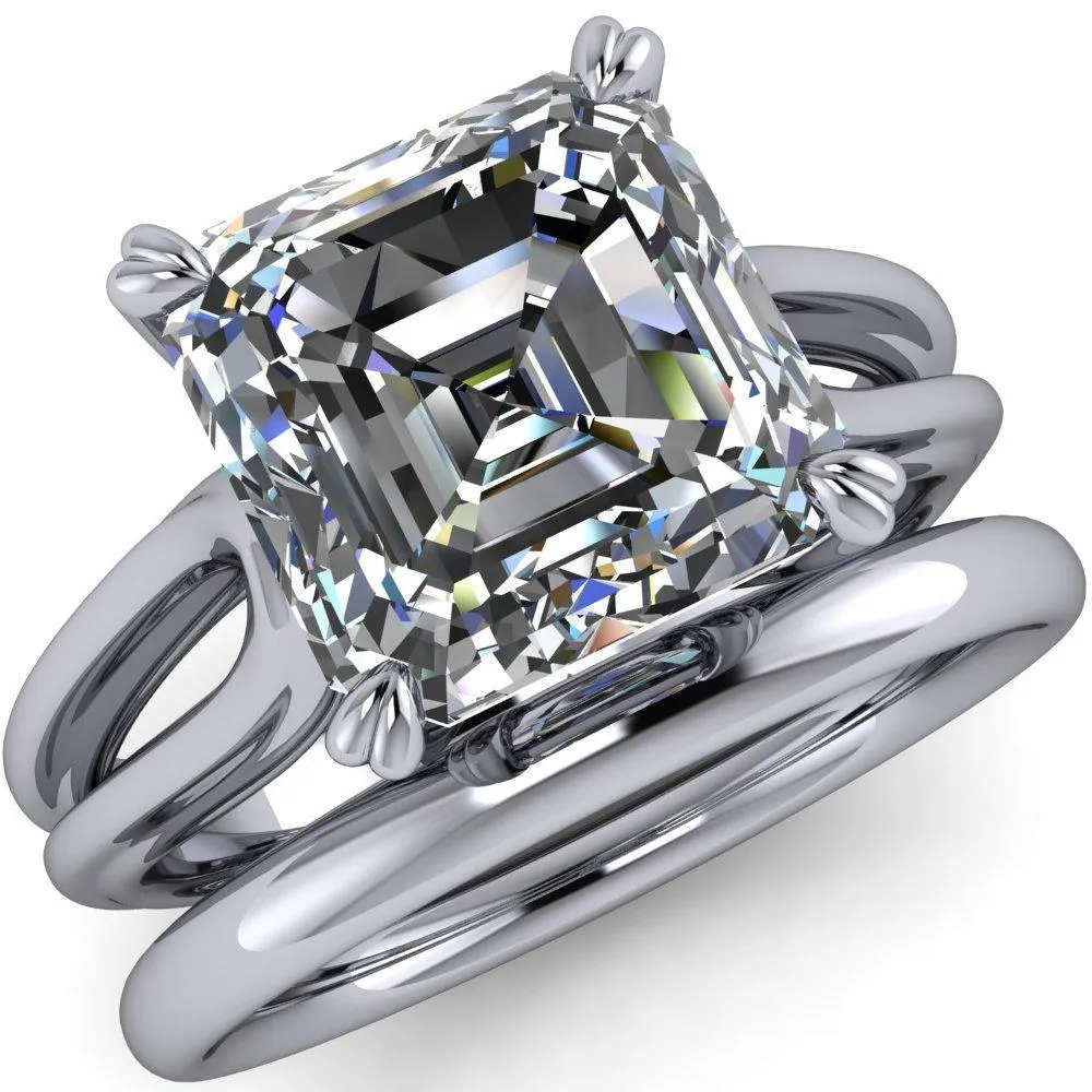Martha Asscher Moissanite 4 Prong Split Shank Engagement Ring