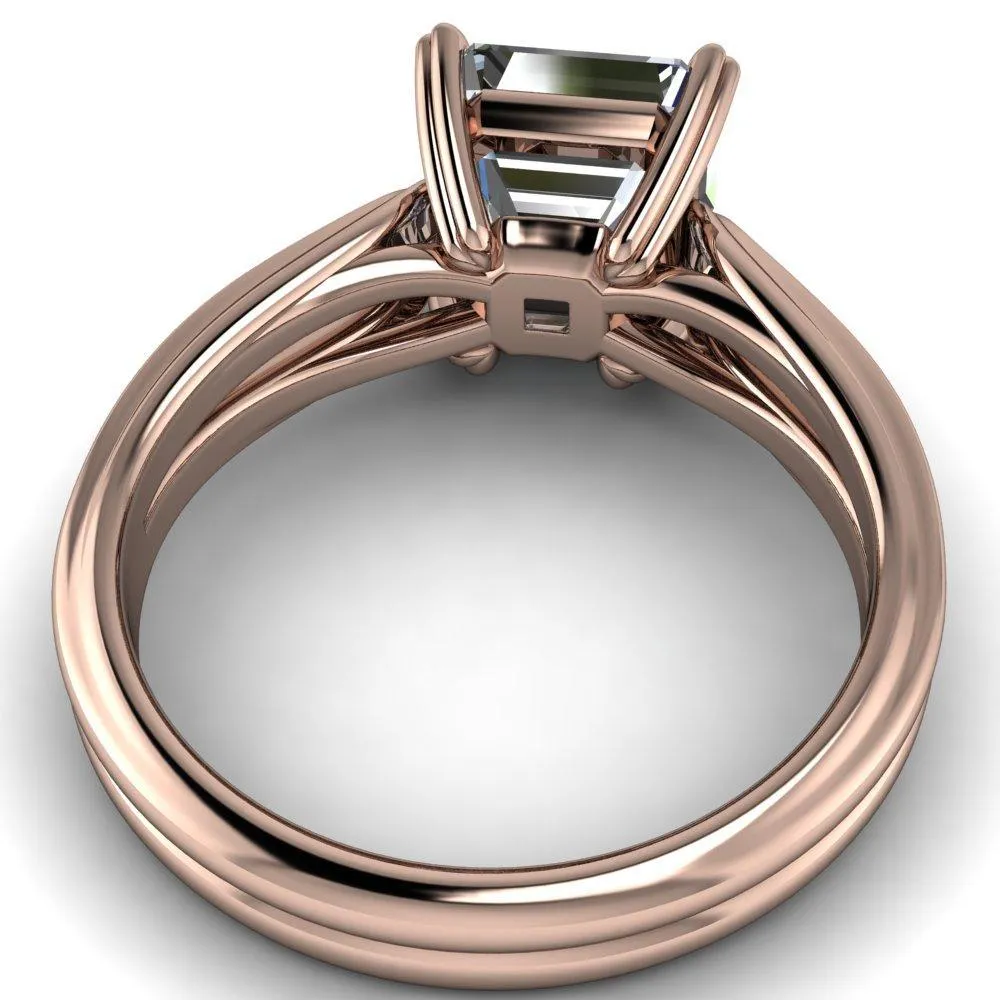 Martha Asscher Moissanite 4 Prong Split Shank Engagement Ring