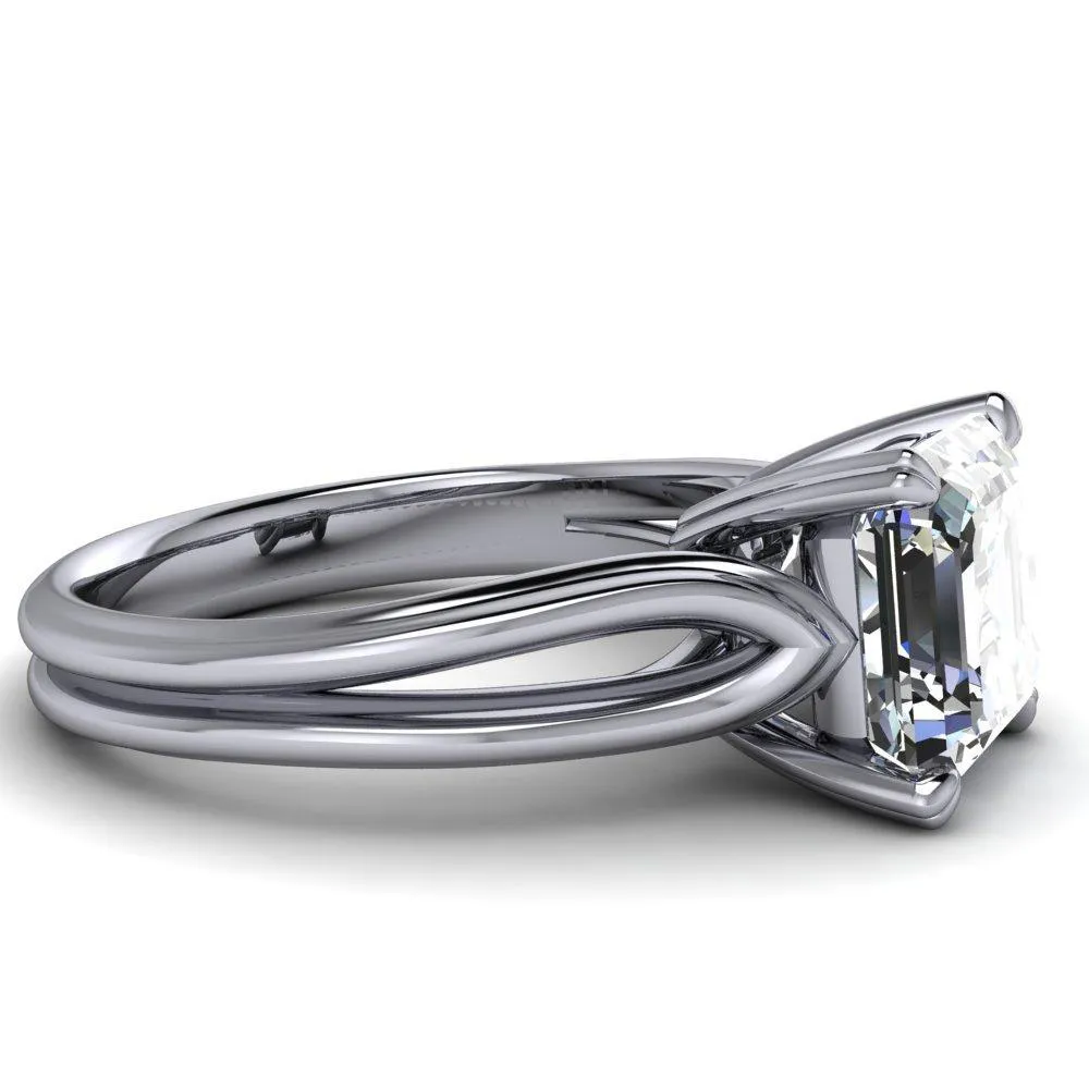 Martha Asscher Moissanite 4 Prong Split Shank Engagement Ring
